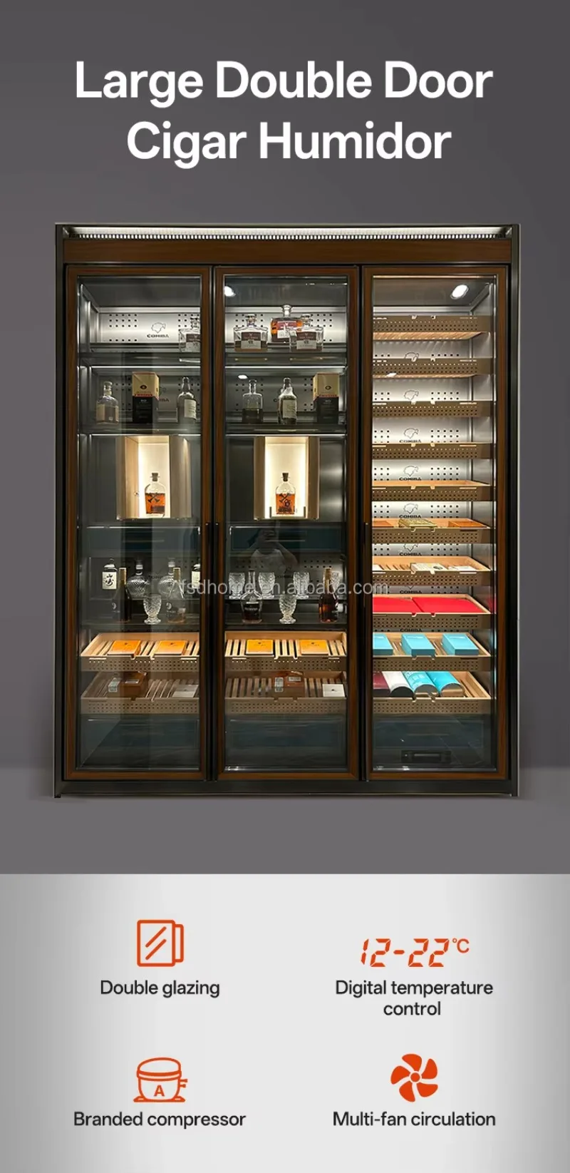 Wholesale Smart App Control WiFi Electric Humidifier Cigar Cabinet Precise Temperature Cigar Display Cabinet