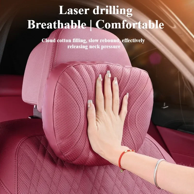 Soft Nappa Leather Car Neck Pillow Waist Pillow Comfortable Car Headrest and Lumbar Set Seat Accessories Car Neck Lumbar Support