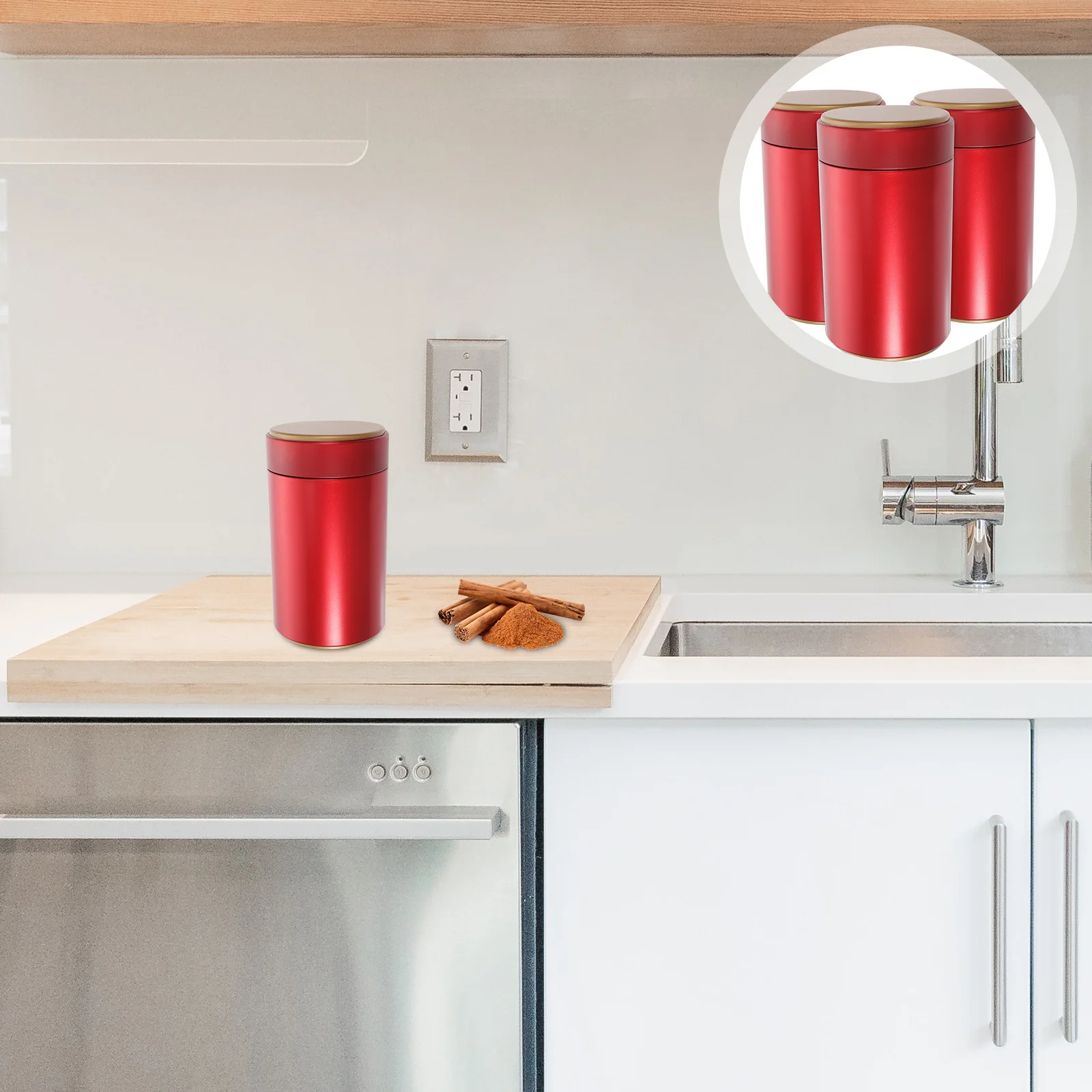 

3Pcs Tinplate Can Compact Metal Storage Container Waterproof Sealed Jar for Coffee Beans Tea Cards Home Kitchen Organization Red