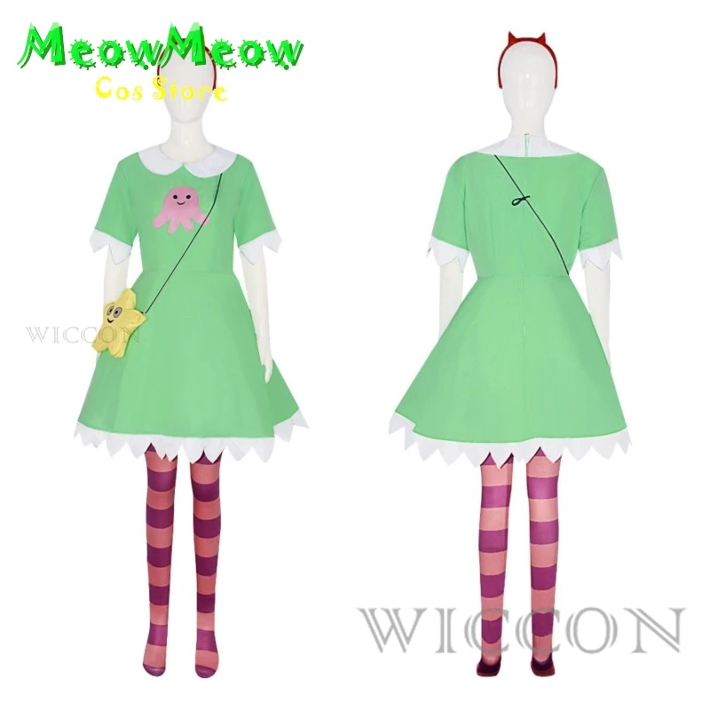 Anime Star Star Butterfly Cosplay Star Butterfly Green Dress Wig Red Headwear Socks Halloween Fancy Costume