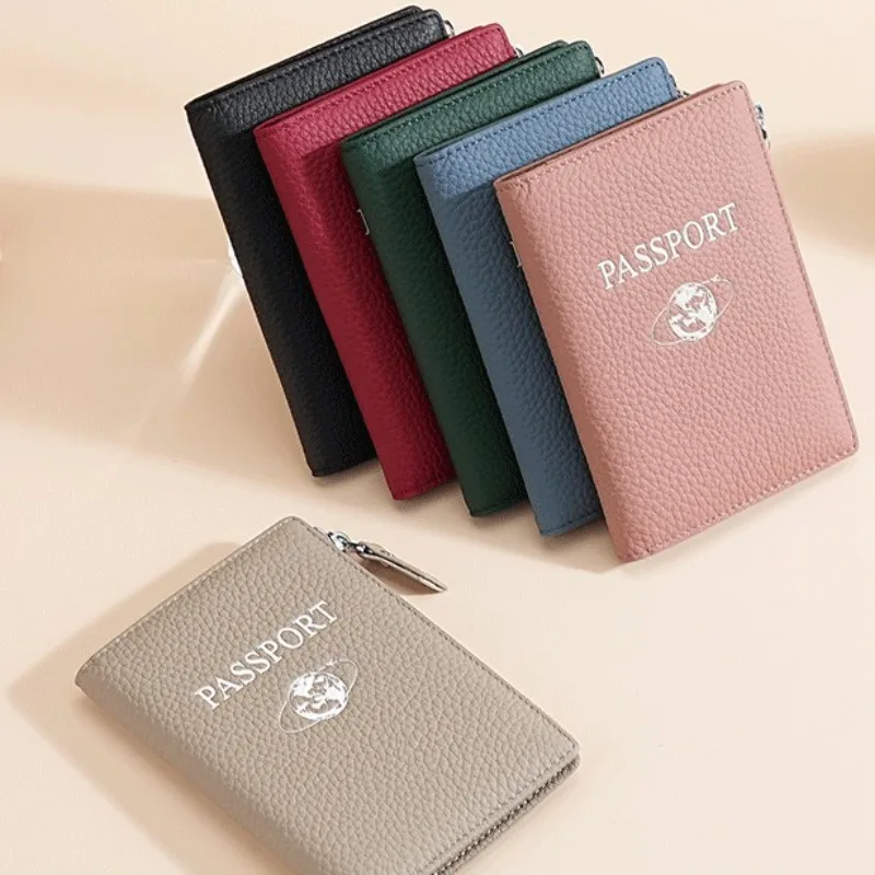 Genuine Leather Passport Holder Wallet RFID Blocking Anti-Theft Travel Document Organizer with Ticket Slot, 15x10.5x1.8cm