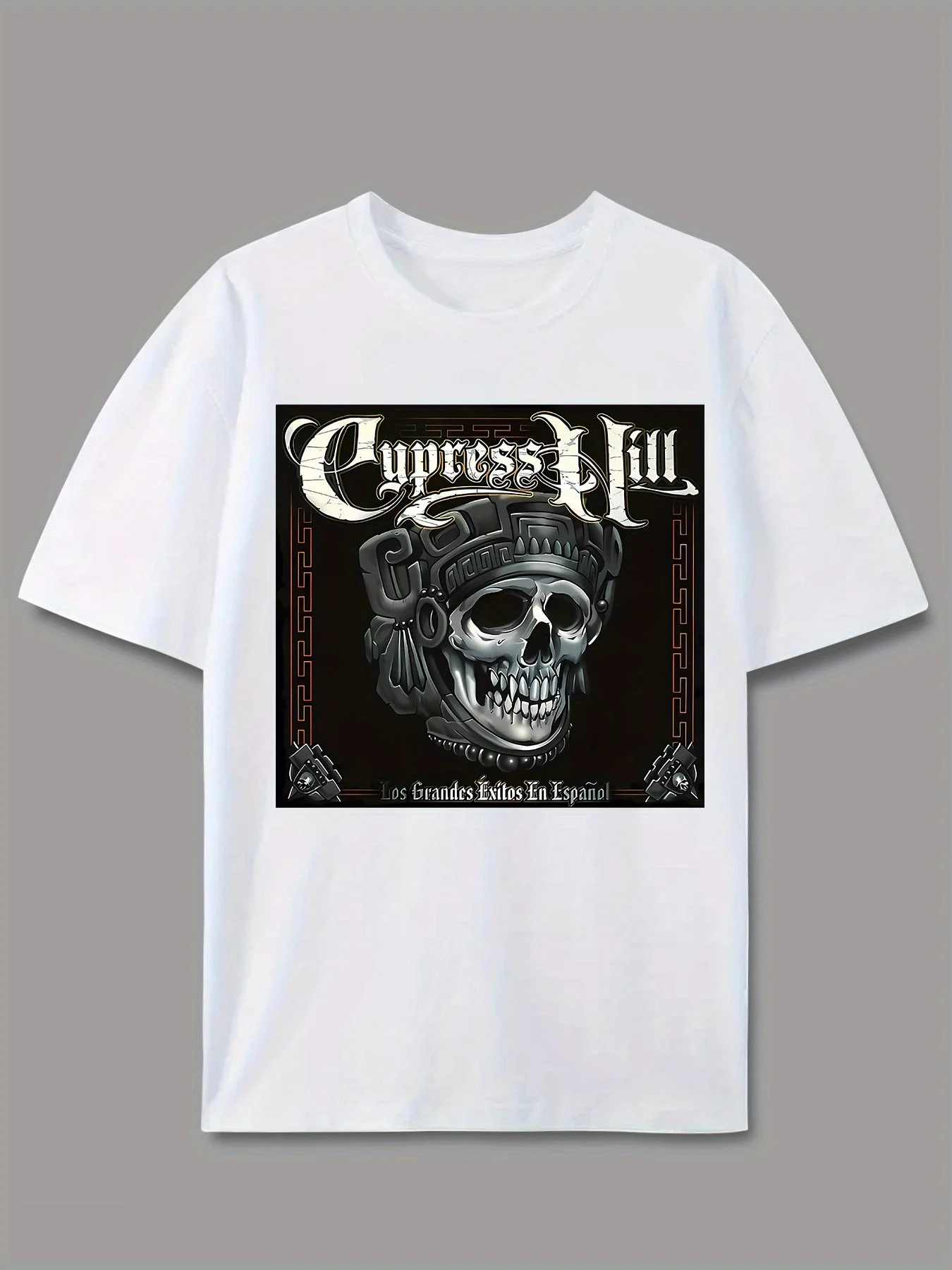 

Men'S Summer Graphic T Shirt Casual Skull Print Short Sleeve Tee with Cypress Hill Design Black Round Neck Fashionable