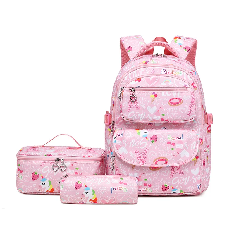 New Cartoon Schoolbag Student Lunch Box Pen Case Backpack 3 Piece Set Cute School Primary Backpack High Quality Female Backpac