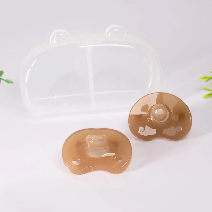 Ensemble de sucettes en silicone pour bébé, 1 pièce, avec boîte de rangement en forme d'ours, tête de tétine plate et ronde, pour une utilisation de jour comme de nuit