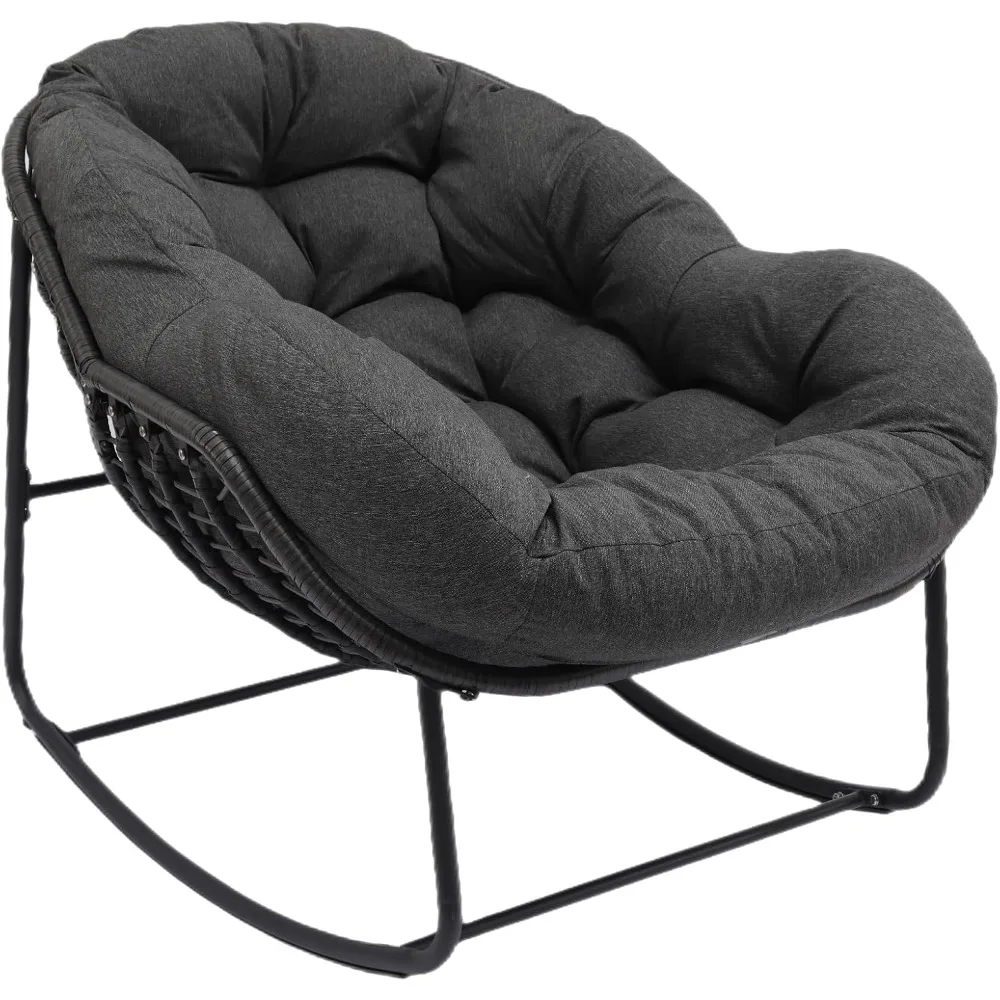 

indoor & outdoor rocking chair, oversized rattan royal rocking chair with padded cushion, rocker egg chair for living room, pati