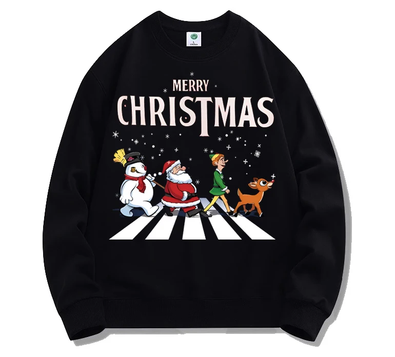 Red Christmas Eve Christmas Crew Neck Fleece Sweater Men\'s and Women\'s Autumn and Winter New Year\'s Eve Jacket