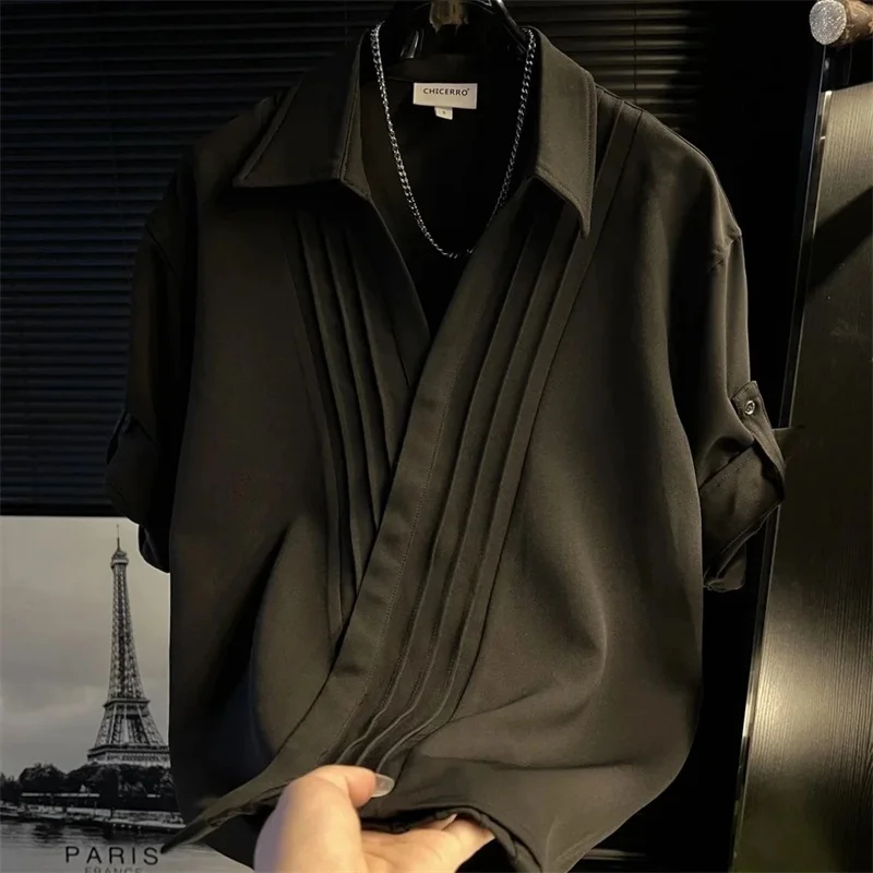

2025Summer New Solid Color Short Sleeve Shirt for Men Fashionable Casual Versatile Small and Unique Top Rascal Handsome Polo Top