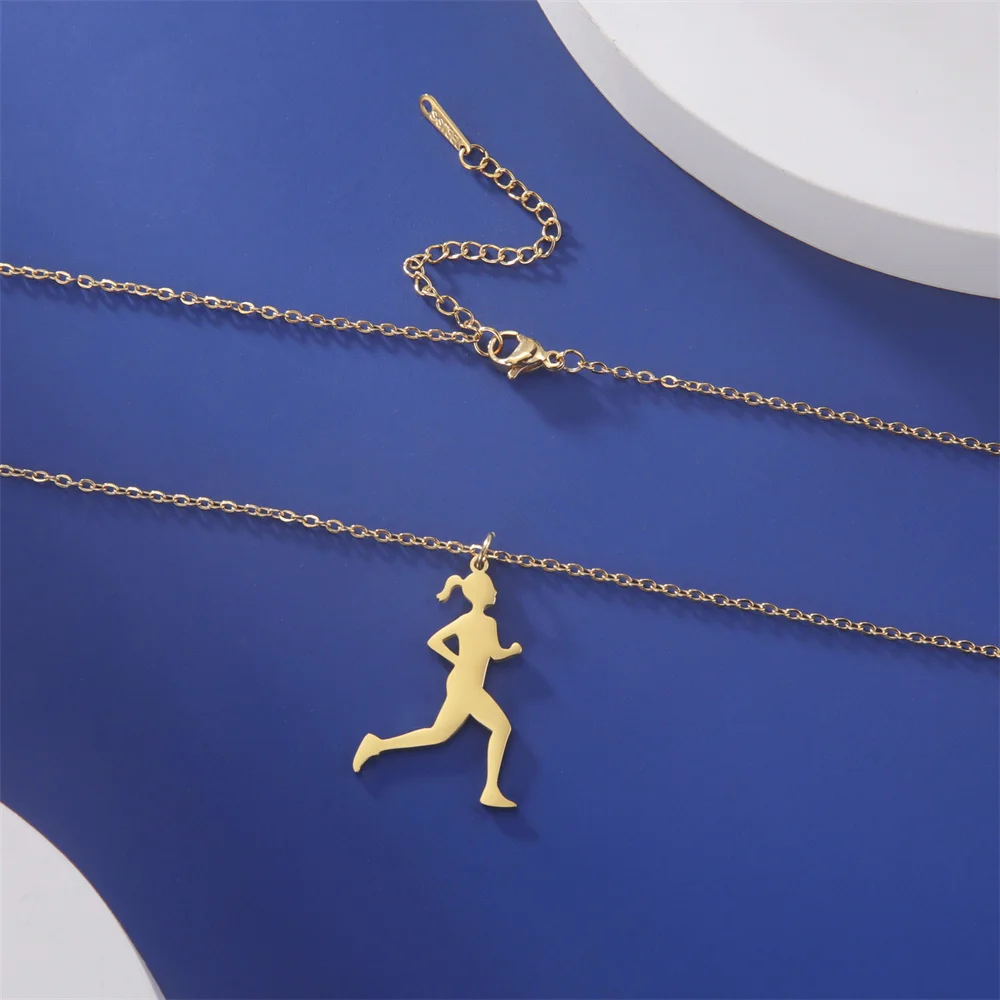 EUEAVAN Running Girl Pendant Necklace Stainless Steel Runner Sport Neck Chain Spirit Athletes Party Jewelry Marathon Lovers Gift