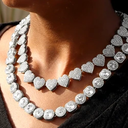 Iced Out Full Rhinestone Tennis Chain Necklace For Men Women Bling Square Heart Cuban Link Chain HipHop Necklace Fashion Jewelry