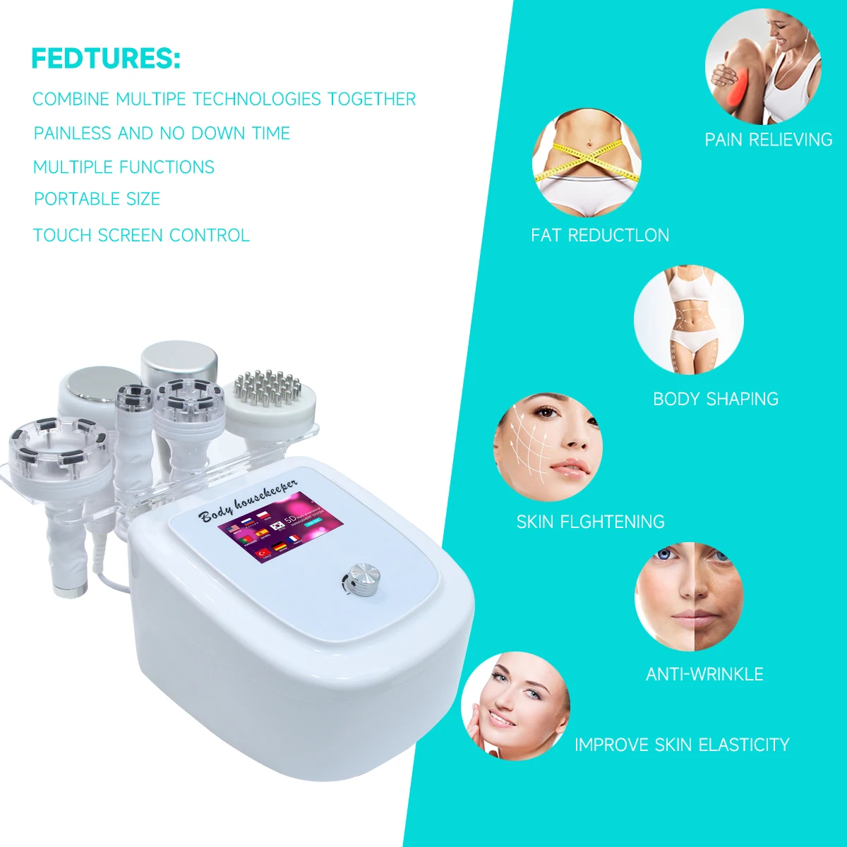 MEISIKANG 6 IN 1 Ultrasonic Cavitation Machine 80K RF Face Skin Anti Cellulite Vacuum Massage Face Tightening Device