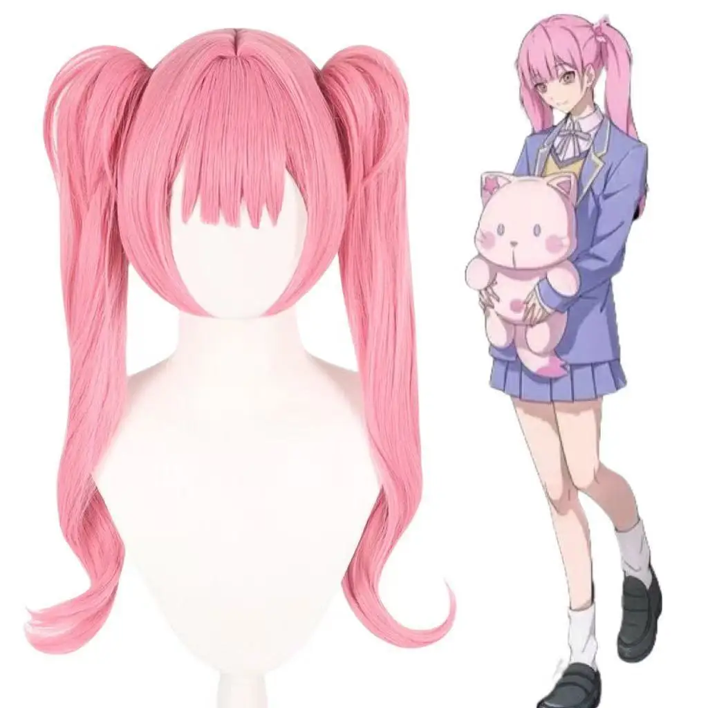 

Pink Long Short Double Ponytail and Dumb Hair Short Hair Time Agent Anime Li Tianxi Cosplay Styling Wig