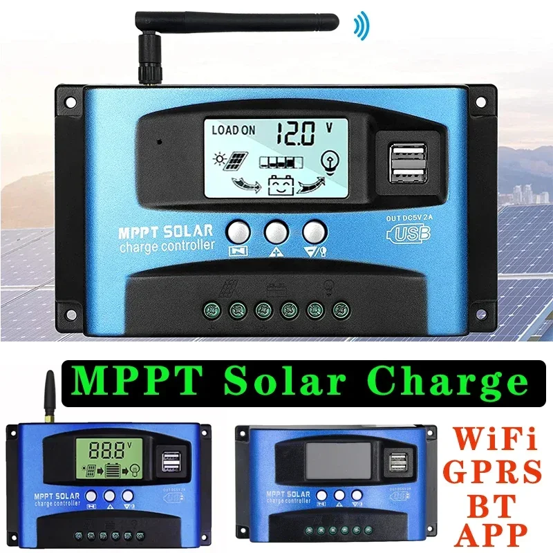 12V-60V GPRS -- GPRS WIFI Bluetooth MPPT Solar Charge Controller 30A-100A Dual USB LCD Display Solar Plate Charger Regulator