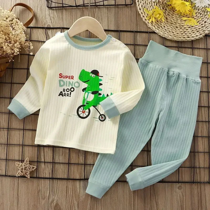 Neue Kinder Herbst reine Baumwolle Pyjamas Baby Jungen Mädchen niedlichen Cartoon Langarm hohe Taille warme Pyjamas Kleinkind Kleidung Sets