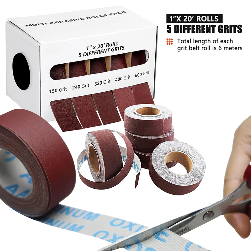 

5 Roll Abrasive Diamond Cloth,150/240/320/400/600 Grit Sandpaper Rolls Metal Emery Cloth With Dispenser, Alumina Sand Paper
