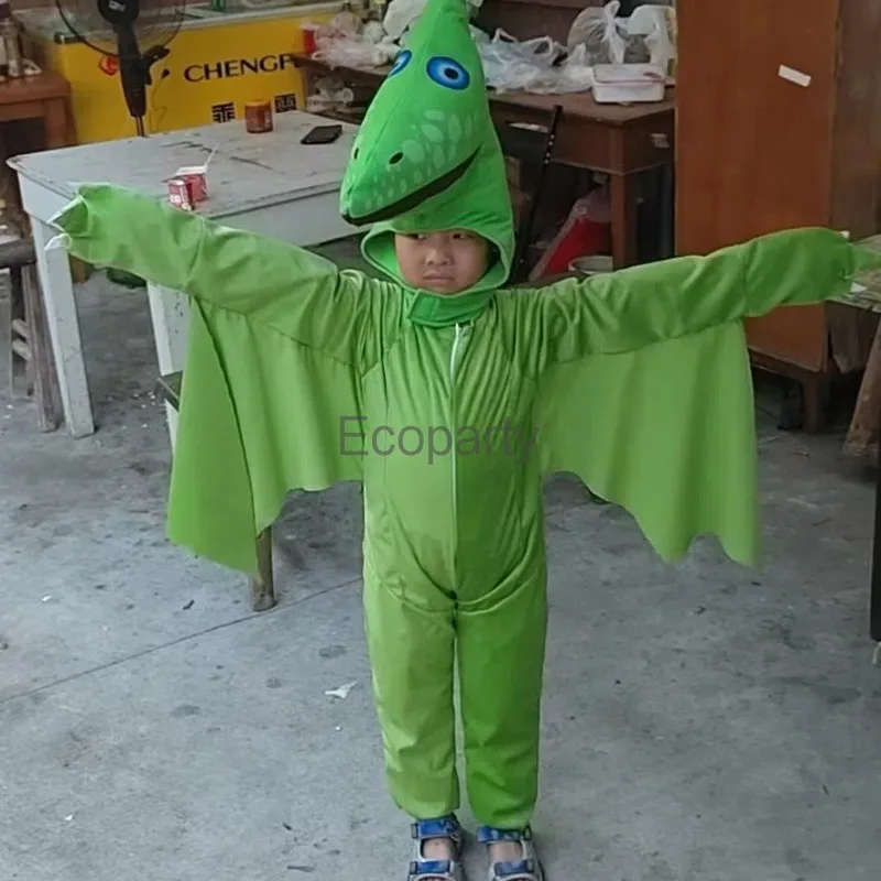 2024 Kinder Tier Dinosaurier Cosplay Kostüm schöne grüne Flugsaurier Drachen Kapuze Overall Anzug Kinder Halloween Performance Wear