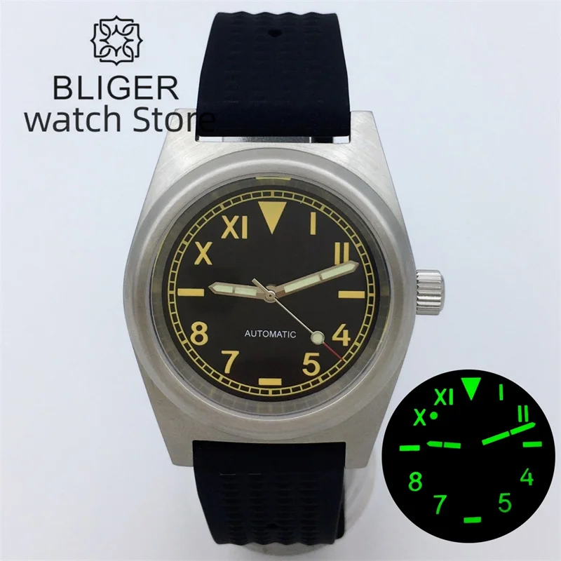 BLIGER 38mm brushed case NH35A PT5000 Automatic Watch For Men Vintage California Dial Luminous Index Sapphire glass rubber strap