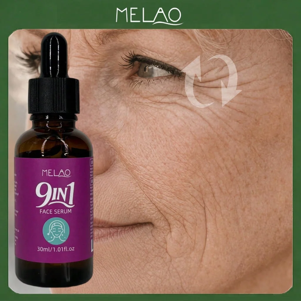 MELAO 9 IN 1 Anti Aging Face Serum with Hyaluronic Acid & Vitamin C, Reduces Wrinkles, Dark Spots & Pores, Brightens Firms Skin