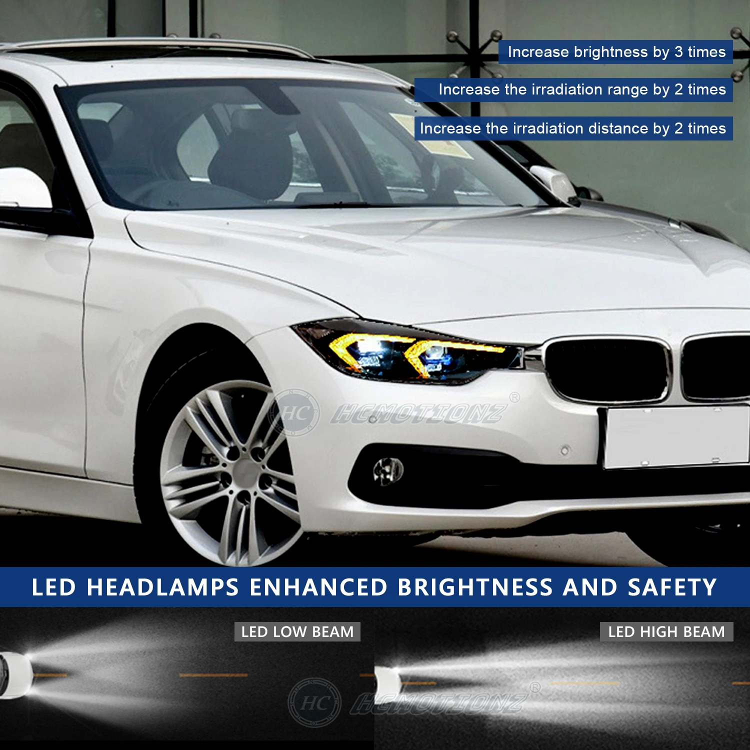 HCMOTIONZ Car Front Lamps Assembly for BMW 3 Series 2012-2018 F30 F35 M3 Full LED Headlights DRL Animation Lighting System