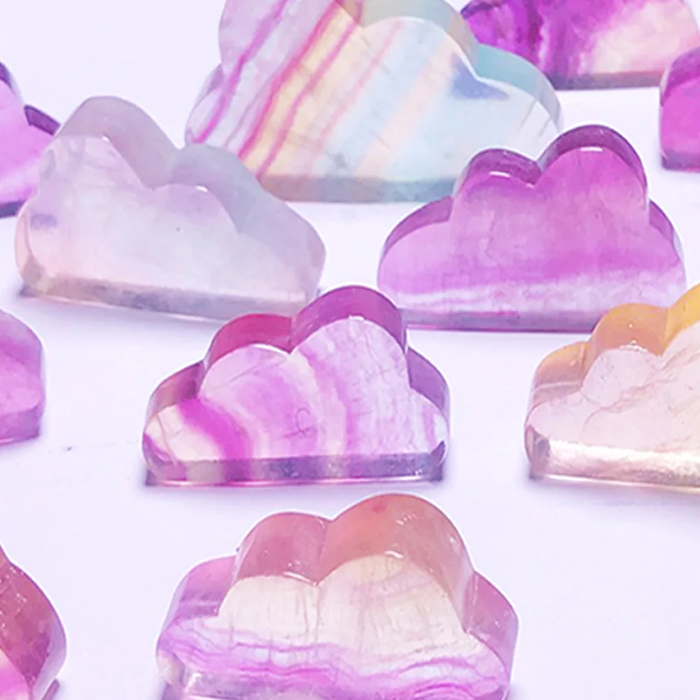 Natural Rainbow Fluorite Carved Cloud Quartz Reiki Healing Crystal Carving Candy Color Gemstone DIY Decor Gifts