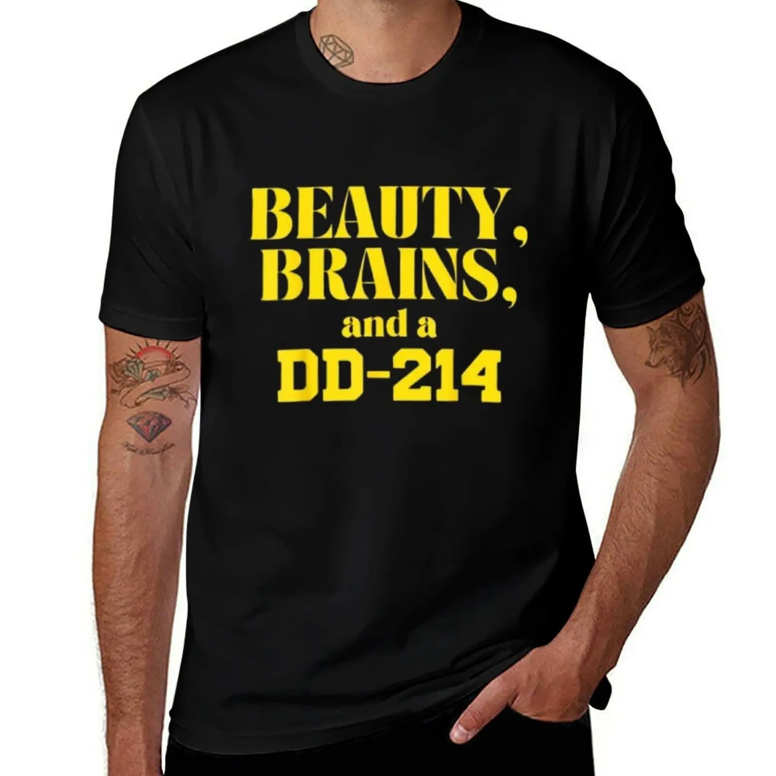 

Beauty, Brains, and a DD-214 Proud Veteran Design T-Shirt Clothing sports fans oversized t shirt mens plain t shirts