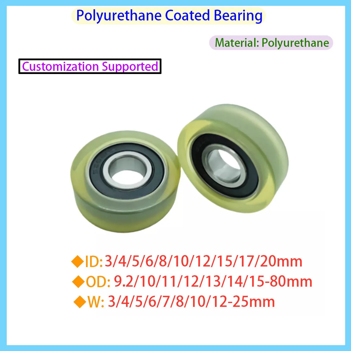 

Plastic Bearing PU68822-5 Polyurethane Soft Rubber Pulley Outer Diameter 9.2/10/11/12/13/14/15-80mm