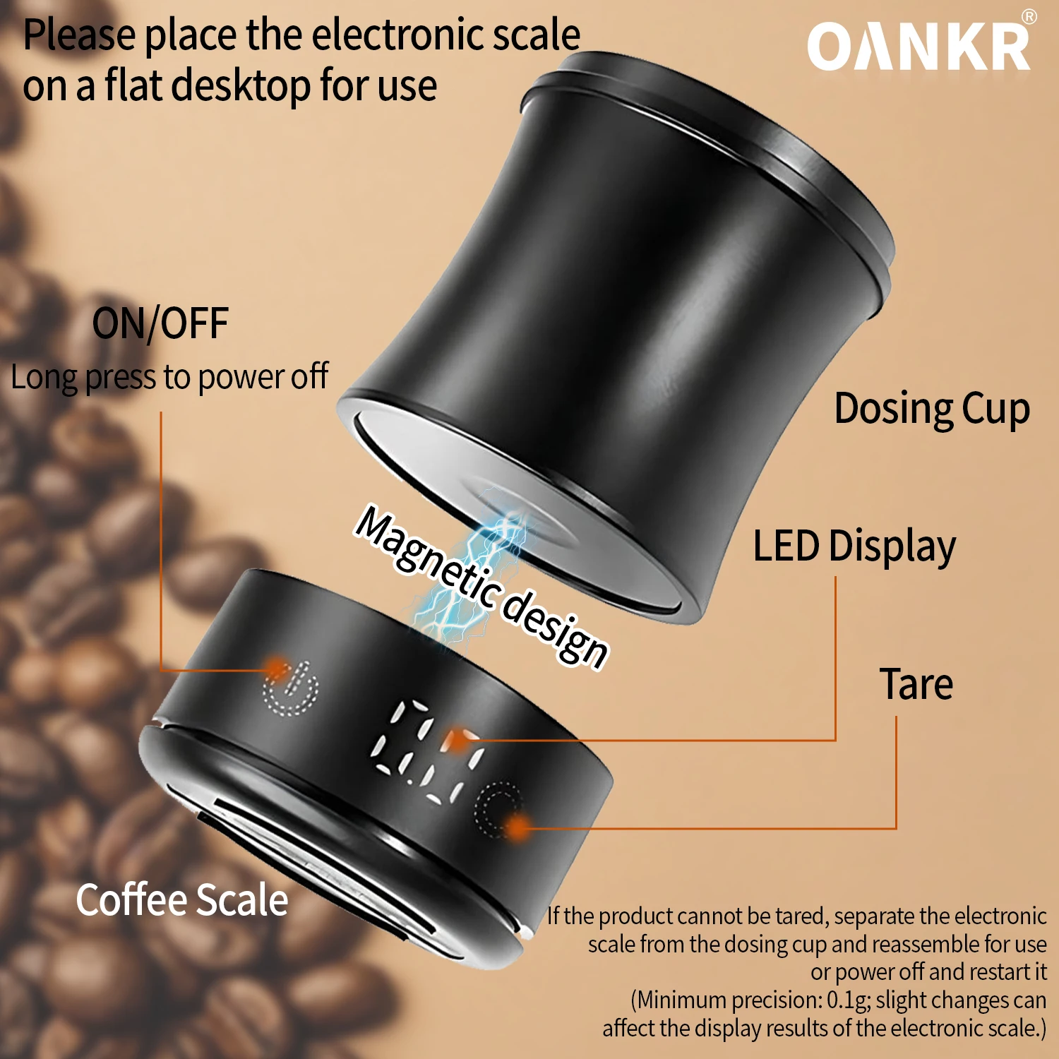 

OANKR 2 in 1 Digtal Dosing Cup with Electric Scale 0.1g Precision Measurement LED Display Coffee Scale Professional Barista Tool