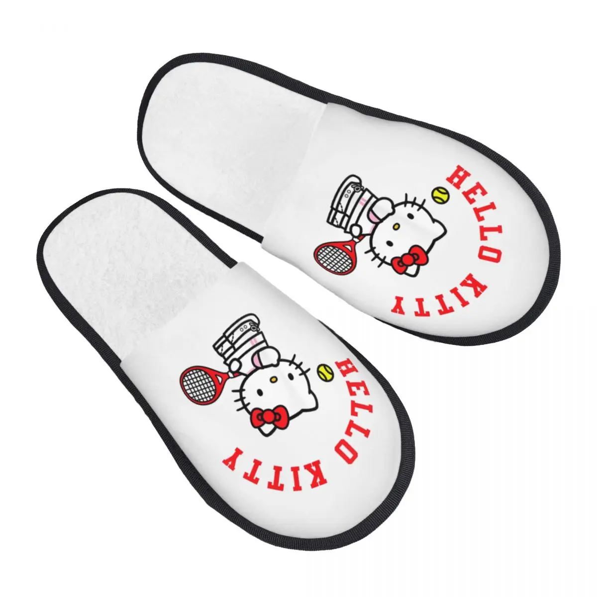 Теннисные домашние тапочки Hello Kitty, противоскользящие мягкие бытовые меховые шлепанцы, домашние тапочки