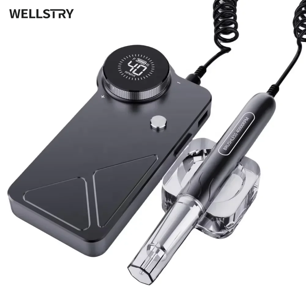 WELLSTRY New Arrival Esmeril Pulidora Para Unas Portable Rechargeable 40000RPM Brushless Efile Nail Drill Machine