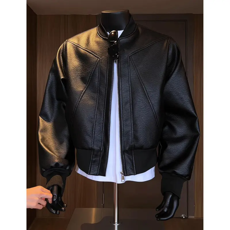 Motorcycle Suit Leather Jacket Men's Spring and Summer Pu Leather Baseball Suit Flight Jacket