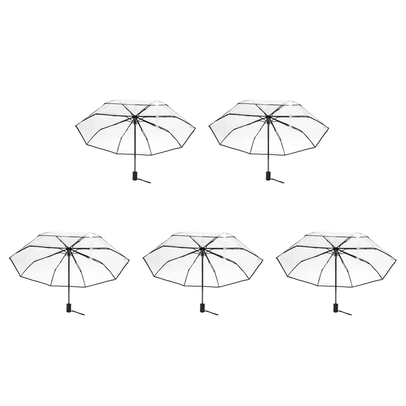 【Popular】5X paraguas automático lluvia mujeres hombres sol lluvia paraguas automático compacto plegable estilo a prueba de viento transparente + borde negro