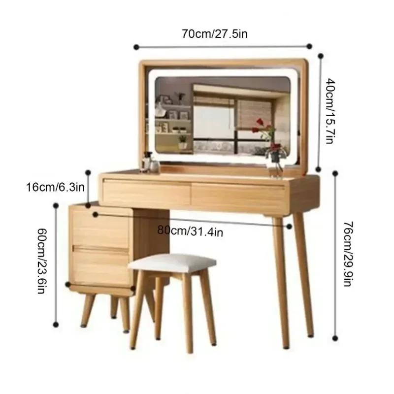 Popular Contestant Available Vintage Minimalist Style Dressing Table With Square Lighted Mirror 2 Drawers And 2 Cabinets