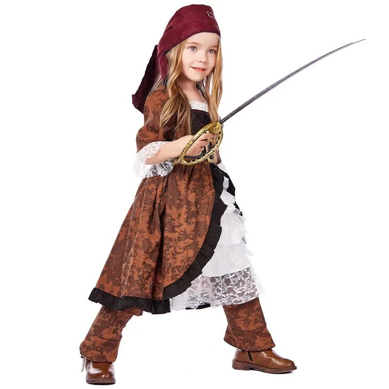 Kids Girls Caribbean Pirate Captain Costume Children Halloween Carnival Party Cosplay Outfit