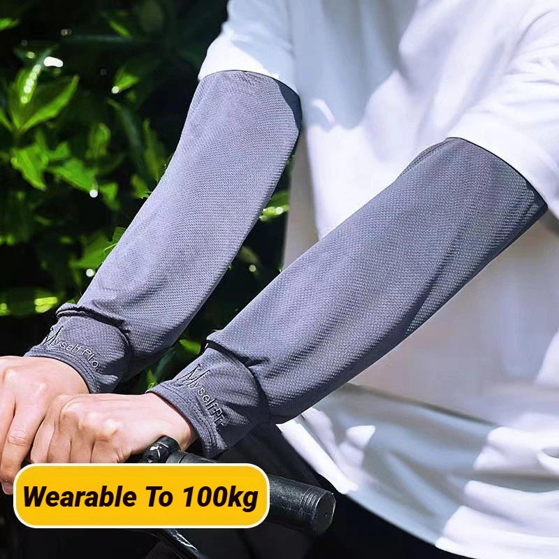 1 Par de Mangas de Braço Masculinas Refrescantes para Proteção Solar UV, Elásticas, Leves, Respiráveis, para Condução e Atividades ao Ar Livre