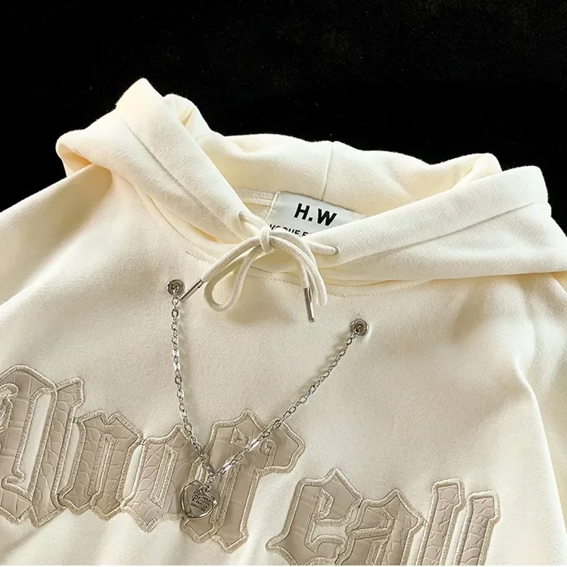Letter Print Women's Gothic Hoodies Women Men Autumn Winter Hoodie With Chain Long Sleeve Pullover Hooded Korean Sweatshirt Y2k