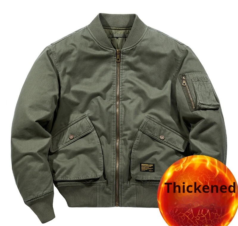 Autumn and Winter New Air Force Flight Jacket Solid Color Washed Casual Plus Size Military Flight Suit Cotton Jackets Thick