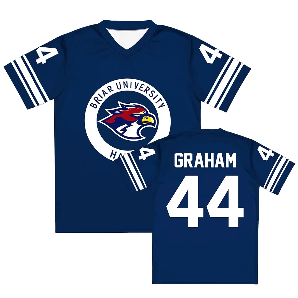 New Off Campus Briar University Jersey Graham 44 22 DI LAURENTIS 66 Tucker46 T-shirt V-neck Short Sleeve Adult Kid Tees 3D Print