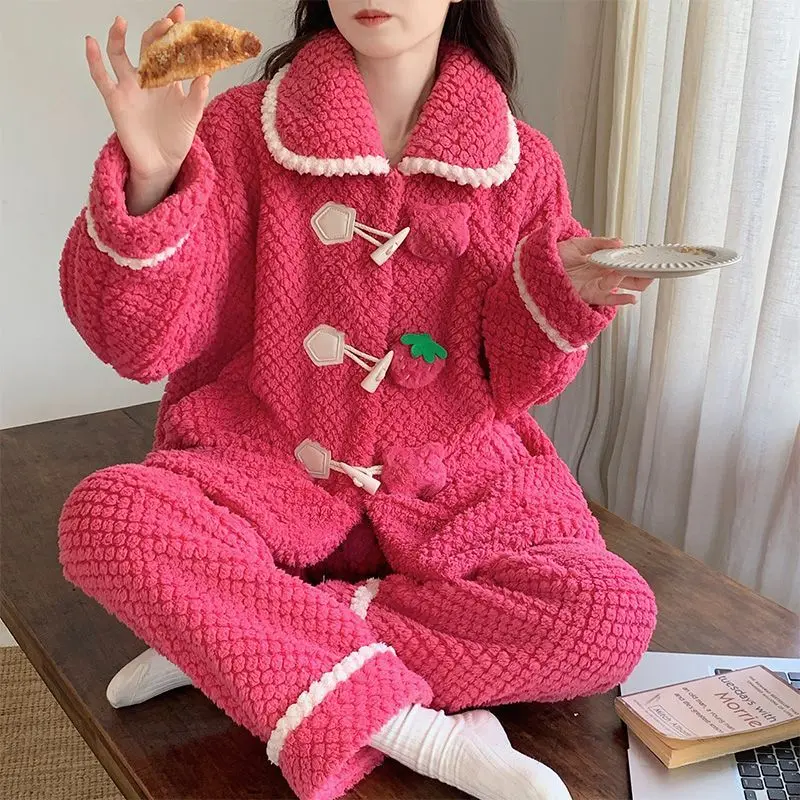 

Зимняя новая модель, женские пижамы, милый костюм на флисовой подкладке, удобная одежда для сна, утепленная фланелевая пижама из кораллового флиса, домашняя одежда