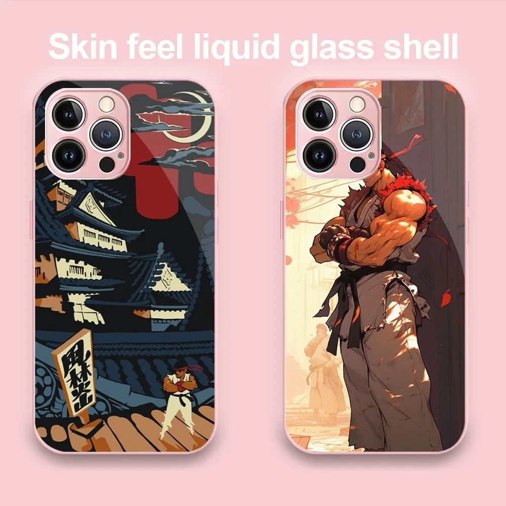 S-STREET F-FIGHTER Game  Phone Case For iPhone 11 12 13 14 Pro Max Plus Mini Metal Painted Glass Fashion Antio-Drop Shell