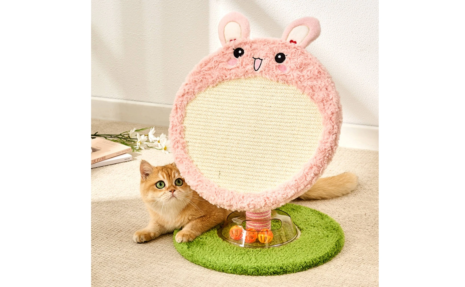 Cat Scratcher with Toy Balls Sturdy Cat Scratching Board Pet Furniture Indoor Non for Cats, Living Room