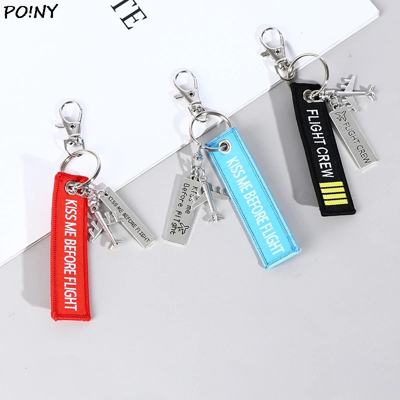 Flight Keychain Set Kiss Me Before Flight Crew Drive Safe Aircraft Metal Carving DIY Pendant