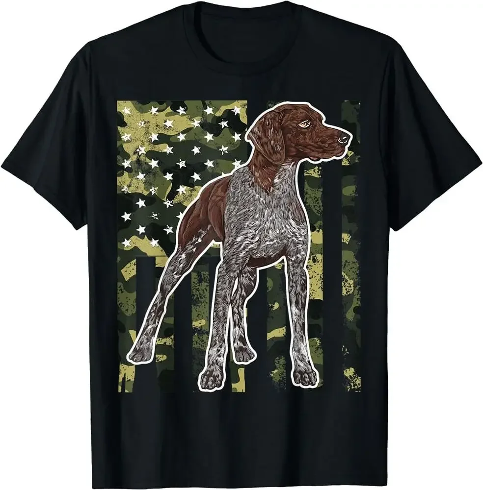 German Shorthaired Pointer Camo Flag Patriotic Dog Lover Gift Idea T-Shirt High Quality 100%Cotton Short Sleeve