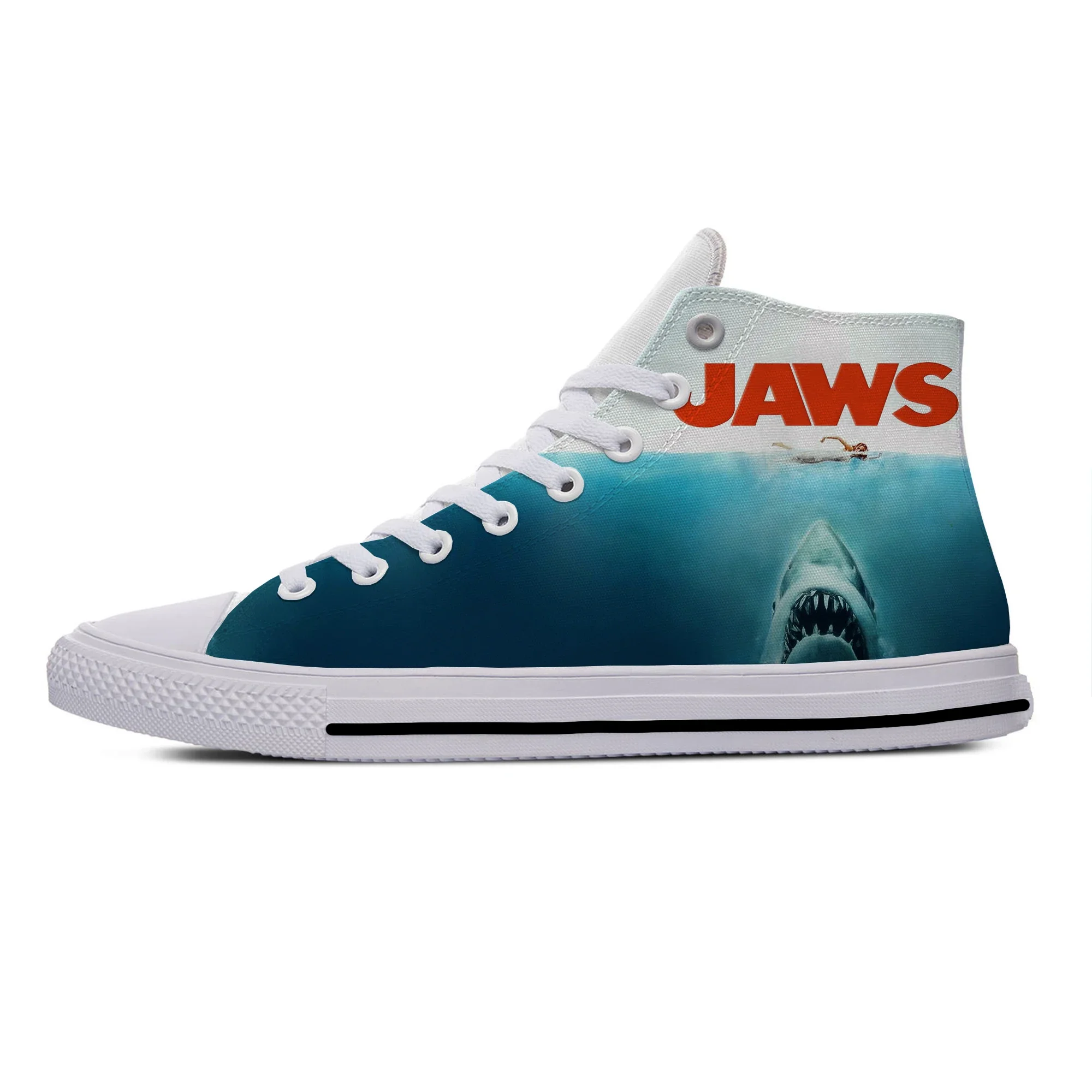 

Anime Cartoon Jaws Movie Shark Horror Scary Funny Casual Cloth Shoes High Top Lightweight Breathable 3D Print Men Women Sneakers