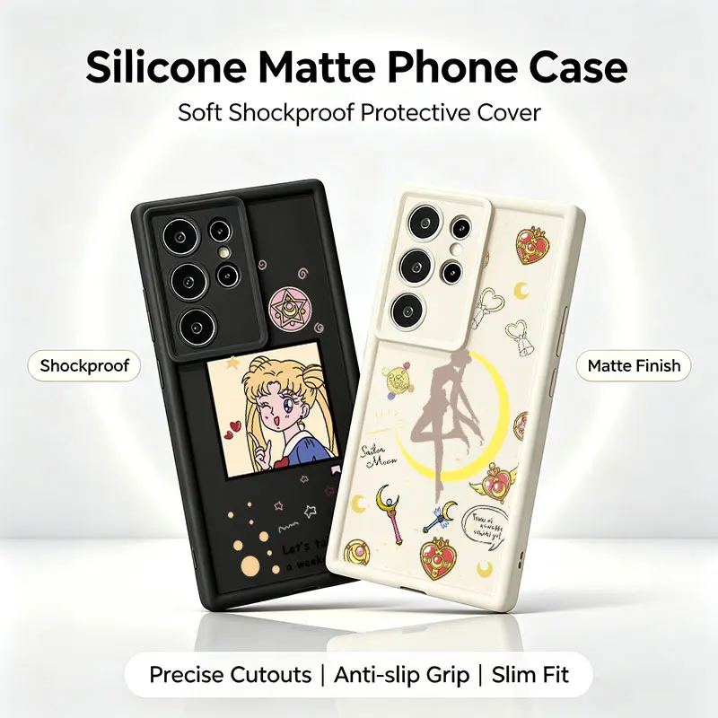 Sailors M-Moon Silicone Phone Case For  Samsung Galaxy S26 S25 S24 S23 S22 Ultra Plus S21 S20 FE Shockproof Cover