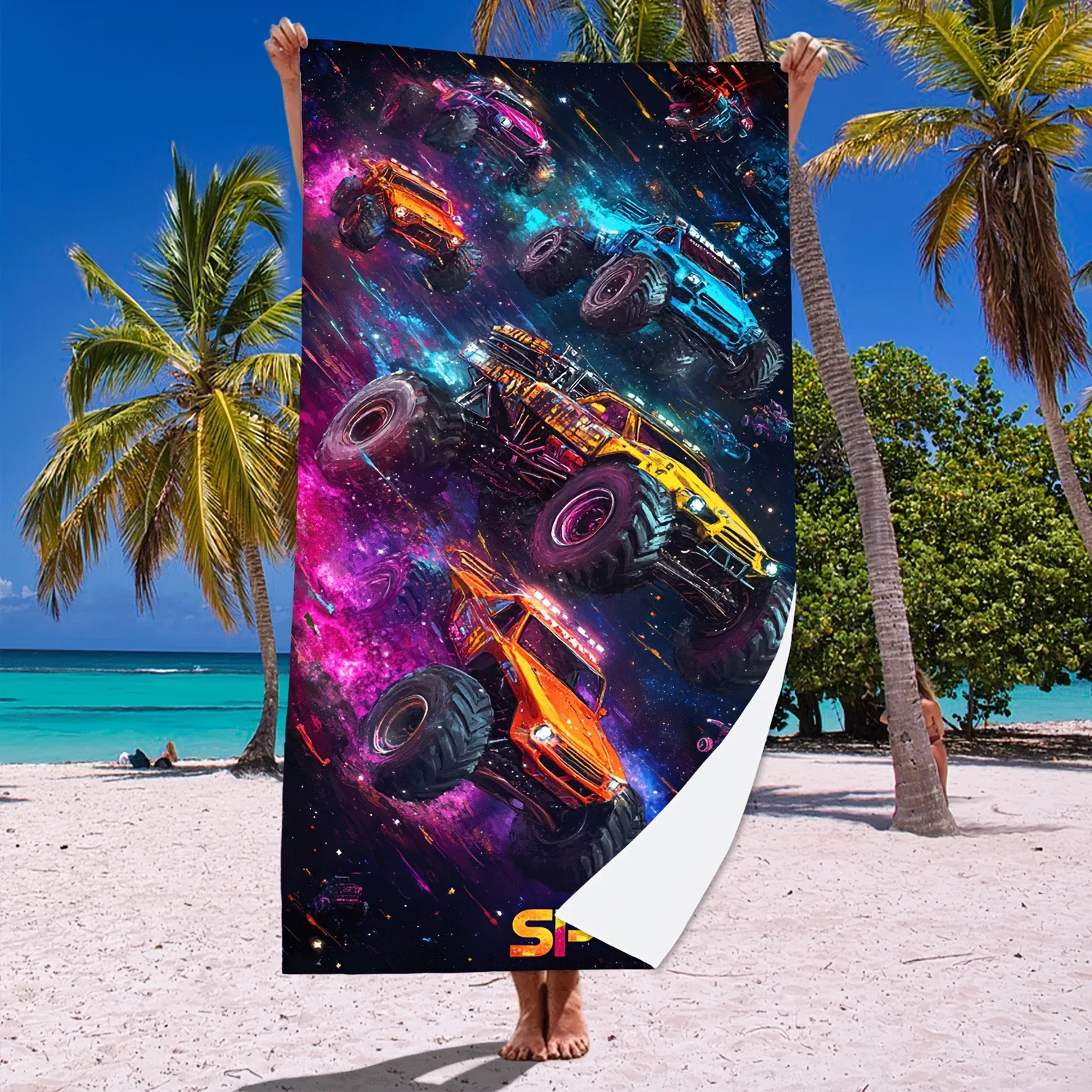

Cosmic Monster Truck Print Ultra Soft Microfiber Oversized Quick Dry Sand Resistant Beach Towel Swim Fitness Yoga Camping