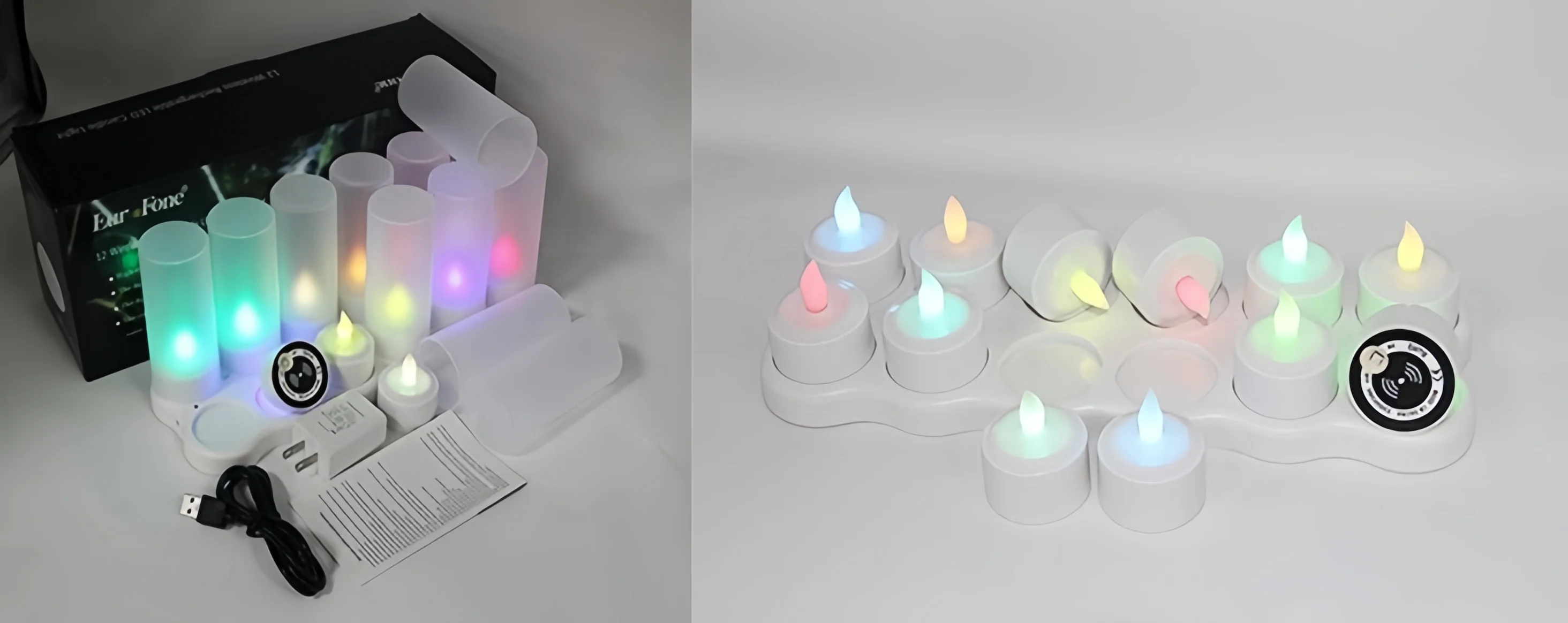 Pack of  12 Wireless charging rechargeable Led Tealight Multicolor Electronic Candle Lamp with 12 keys remote controller Wedding