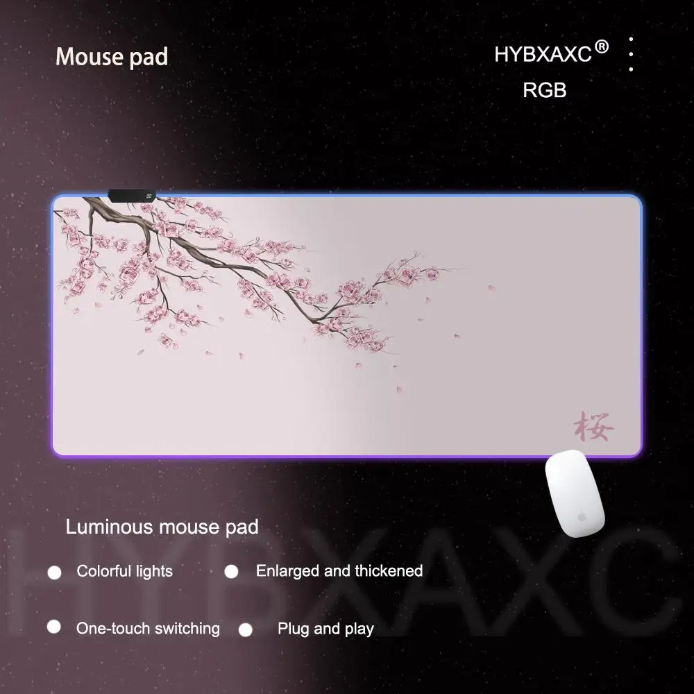 Imagem -06 - Tapete de Mesa Kawaii Roxo Sakura Preta Gaming Mouse Pad Rgb Acessórios de Escritório Grandes Cherry Blossom Gamer Computer Mat