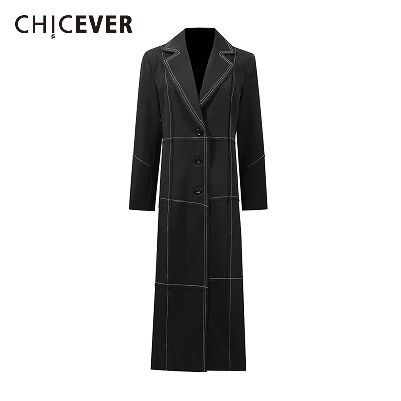 

CHICEVER, черная женская куртка со сращенной линией, с лацканами и длинными рукавами, тонкие лоскутные однобортные повседневные расширенные куртки, женские новые