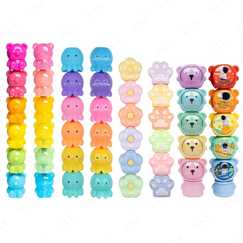 Divertente evidenziatore con giunture in stile cartone animato, regalo per bambini, pennarello a colori, zampa di gatto/fiore/polpo/cuore/orso, stili multipli