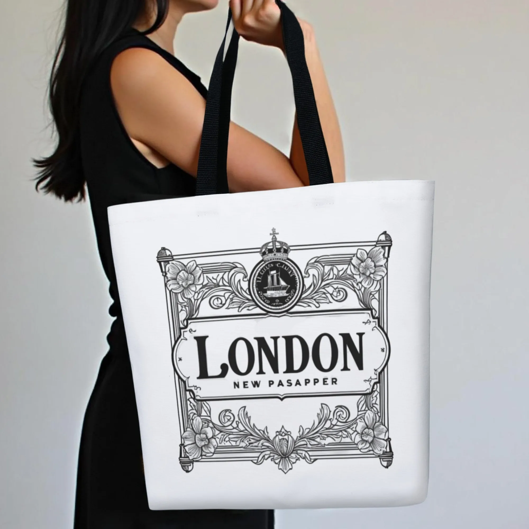 

Vintage British Style London Tote Bag Canvas Reusable Shoulder Bag Gift for Adore Vintage European Memory Design Friends