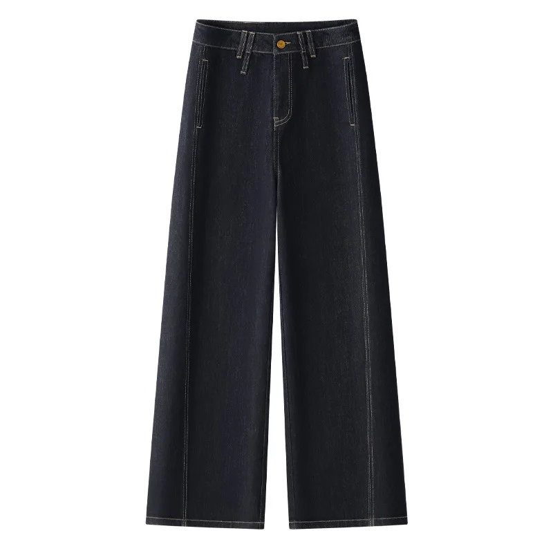 Jean à jambes larges pour femmes, nouveau pantalon décontracté drapé amincissant taille haute, pantalon ample à jambes droites, tendance, printemps et automne